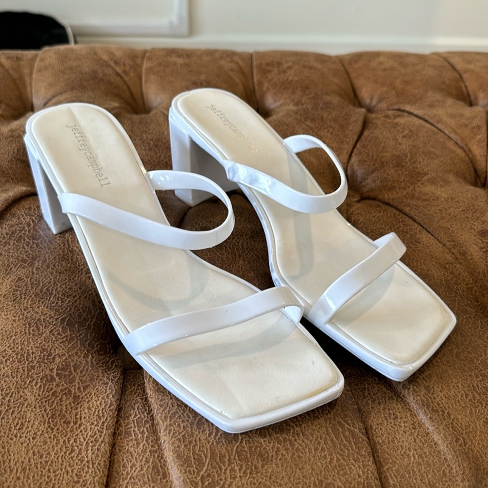 Jeffrey Campbell white heeled blocked sandals